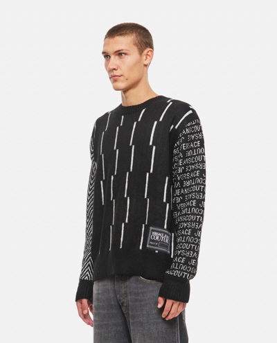 Shop Versace Jeans Couture Jacquard Crewneck Sweater In Black