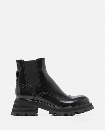 Shop Alexander Mcqueen Chunky Polished Leather Chelsea Boots In Black