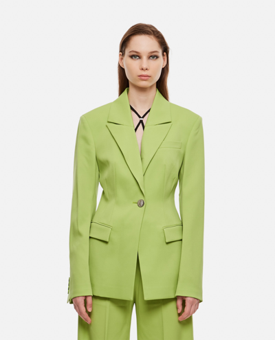 Shop Attico Gabardine Blue Blazer In Green