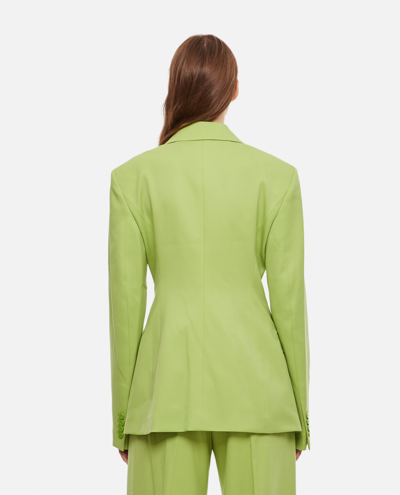 Shop Attico Gabardine Blue Blazer In Green