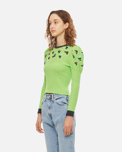 Shop Cormio Oma Cotton Sweater With Embroidery In Green