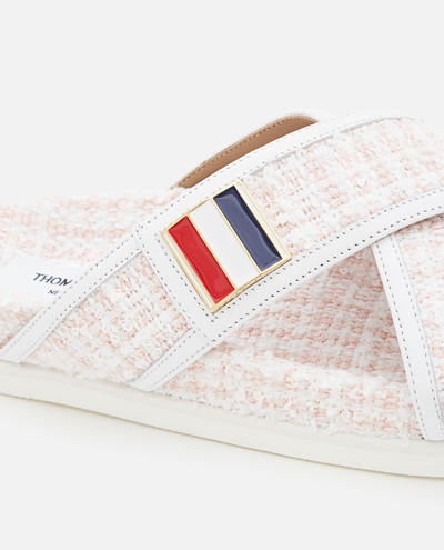 Thom Browne Criss Cross Tweed Sandals In White