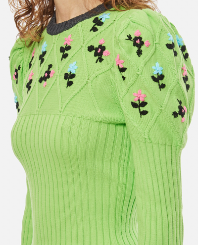 Shop Cormio Oma Cotton Sweater With Embroidery In Green