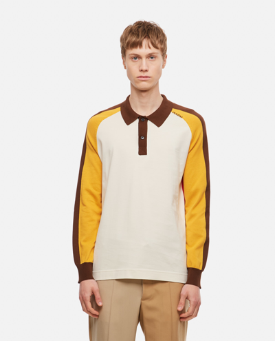Shop Marni Colour-block Cotton Polo Shirt In Yellow