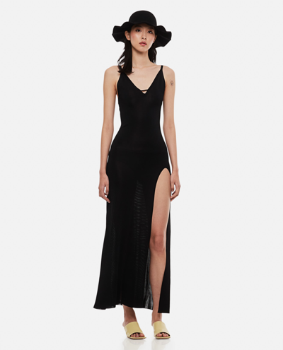 Shop Ami Alexandre Mattiussi Viscose Knitted Long Dress In Black