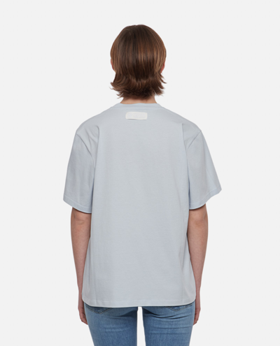 Shop Stella Mccartney 3d Metallic Silver Logo Cotton T-shirt In Clear Blue