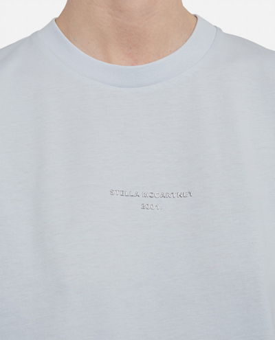 Shop Stella Mccartney 3d Metallic Silver Logo Cotton T-shirt In Clear Blue