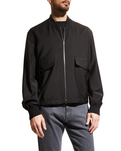 Shop Zegna Men's Wool Blouson Jacket In Black Solid
