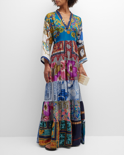 Shop Rianna + Nina One-of-a-kind Mixed-print Silk Maxi Dress In Multi