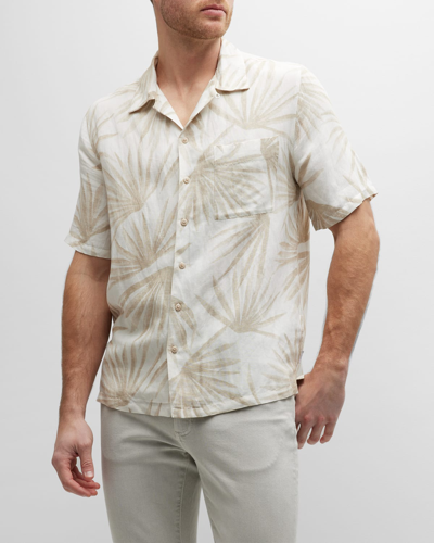 Shop Onia Men's Air Linen Convertible Camp Shirt In Sand White
