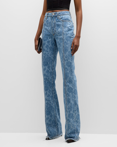 Shop Alessandra Rich Floral Printed Flared Jeans In 1733 Light Blue