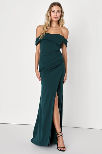 Lulus High-class Presence Emerald Green Off-the-shoulder Maxi Dress In Emerald Green