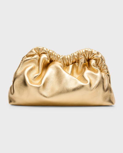 Shop Mansur Gavriel Cloud Mini Metallic Leather Clutch Bag In Gold