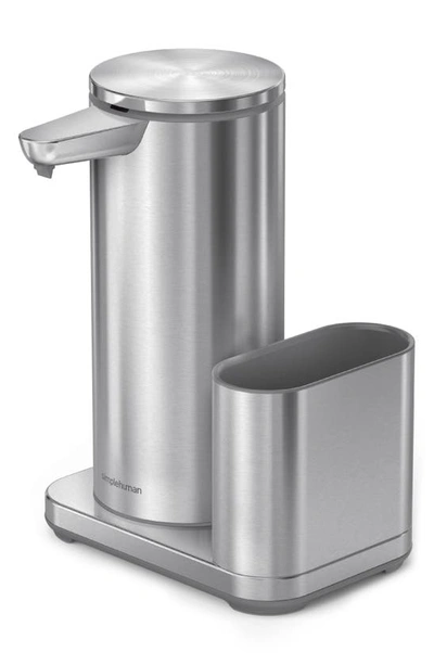 Simplehuman 14oz Sensor Pump, Touch-free Hand Soap Dispenser With Sponge Caddy In Brushed Stainless Steel