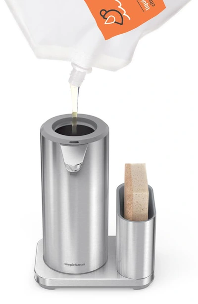 Simplehuman 14oz Sensor Pump, Touch-free Hand Soap Dispenser With Sponge Caddy In Brushed Stainless Steel
