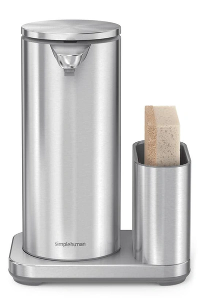 Simplehuman 14oz Sensor Pump, Touch-free Hand Soap Dispenser With Sponge Caddy In Brushed Stainless Steel