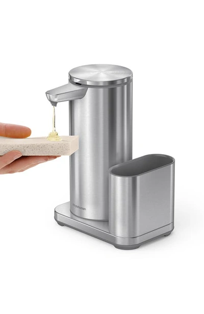 Simplehuman 14oz Sensor Pump, Touch-free Hand Soap Dispenser With Sponge Caddy In Brushed Stainless Steel