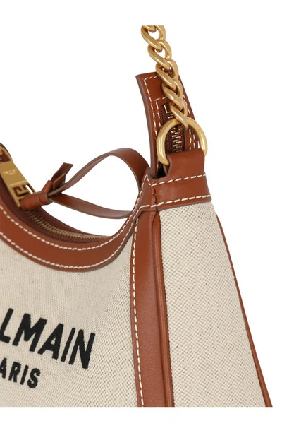 Shop Balmain B-army Canvas & Leather Shoulder Bag In Gem Natural/ Brown
