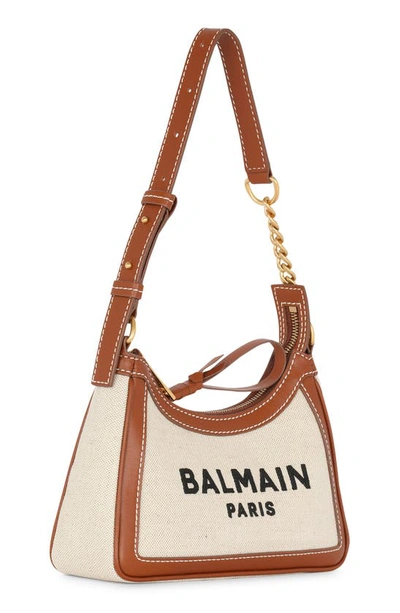 Shop Balmain B-army Canvas & Leather Shoulder Bag In Gem Natural/ Brown