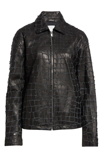 Shop Dion Lee Snakeskin Etched Lambskin Leather Jacket In Black