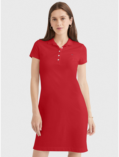 Shop Tommy Hilfiger Stretch Cotton Polo Dress In Primary Red