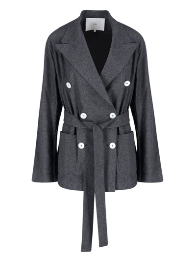 Shop Setchu Double Breasted Belted Jacket In Grey