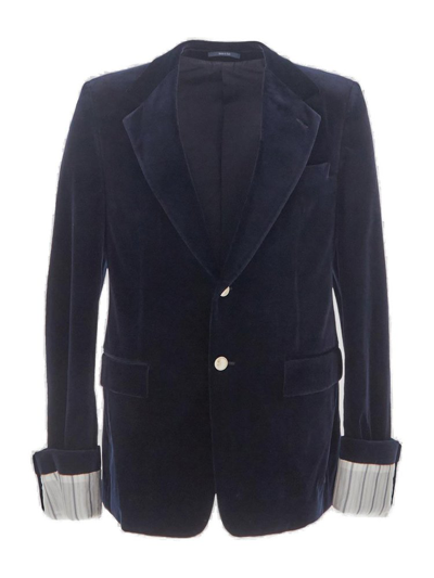 Shop Gucci Stretch Velvet Formal Jacket In Blue