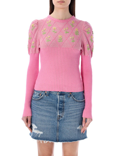 Shop Cormio Floral Embroidered Knitted Jumper In Pink