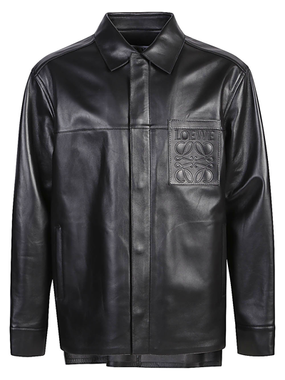 Shop Loewe Anagram Pocket Leather Overshirt In Black
