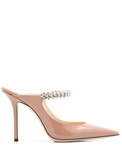 Shop Jimmy Choo Bing 100 Crystal Strap Detail Patent Leather Mules In Pink