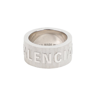 Shop Balenciaga Logo Hoop Ring In Silver