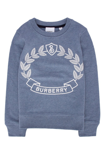 Shop Burberry Kids Oak Leaf Crest Crewneck Sweatshirt In Blue