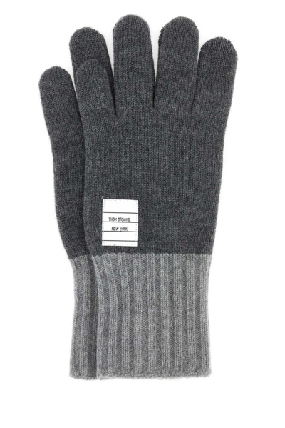 Shop Thom Browne Rwb Stripe Knitted Gloves In Grey