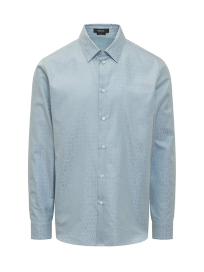 Shop Versace Buttoned Long Sleeved Shirt In Blue
