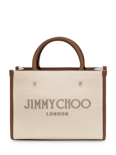 Shop Jimmy Choo Varenne Logo Embroidered Tote Bag In Beige