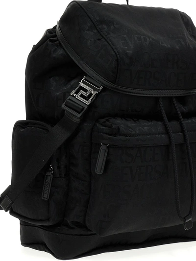 Shop Versace Jacquard Logo Backpack In Black
