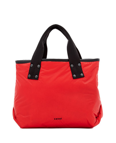 Shop Sacai Logo Detailed Tote Bag In Red