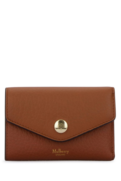 Shop Mulberry Logo Detailed Foldover Top Wallet In Brown