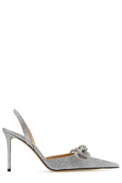 Shop Mach & Mach Bow Embellished Pointed Toe Pumps In Silver