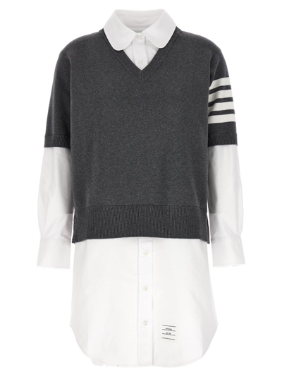 Shop Thom Browne Stripe Detailed Long Sleeved Dress In Multi