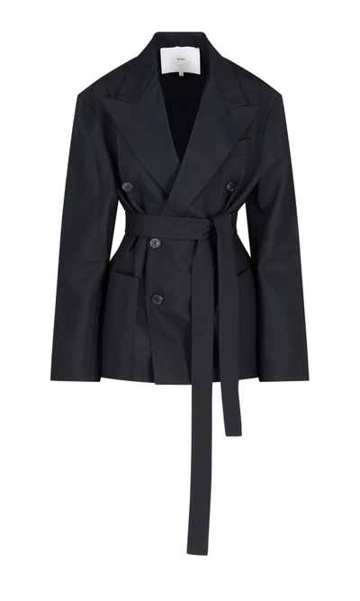 Shop Setchu Double Breasted Belted Tailored Blazer In Black