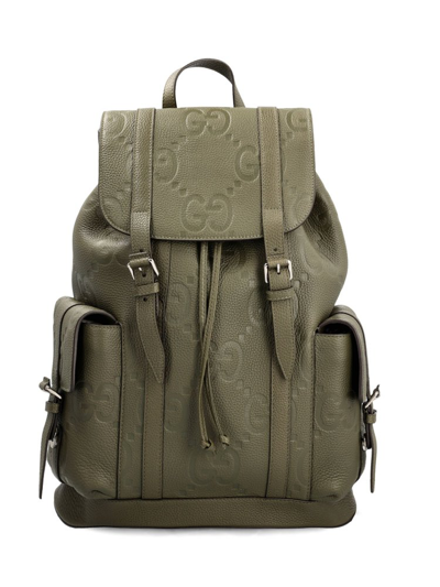 Shop Gucci Logo Debossed Buckle Detailed Backpack In Green