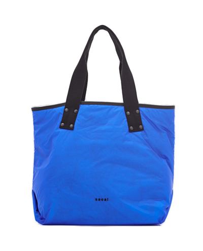 Shop Sacai Logo Detailed Tote Bag In Blue