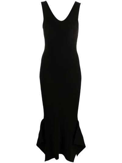 Shop Marine Serre Sleeveless Asymmetric-hem Midi Dress In 黑色