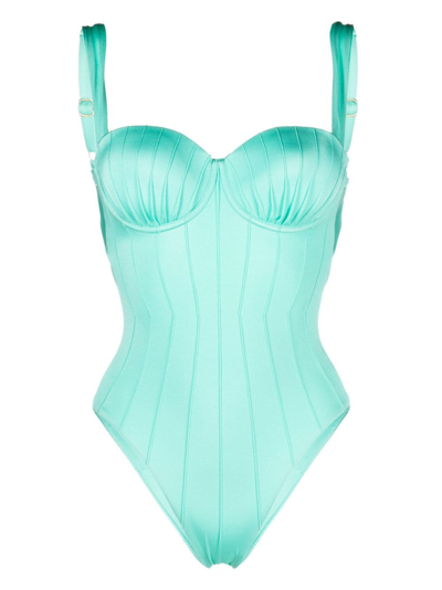 Noire Swimwear Ribbed Balconette Swimsuit In Blue