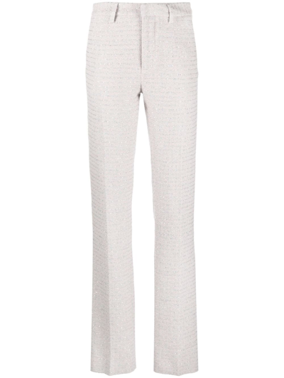 Alessandra Rich Mid Rise Sequined Tweed Straight Pants In Pink
