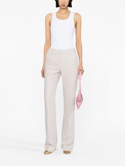 Alessandra Rich Mid Rise Sequined Tweed Straight Pants In Pink