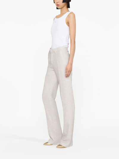 Alessandra Rich Mid Rise Sequined Tweed Straight Pants In Pink