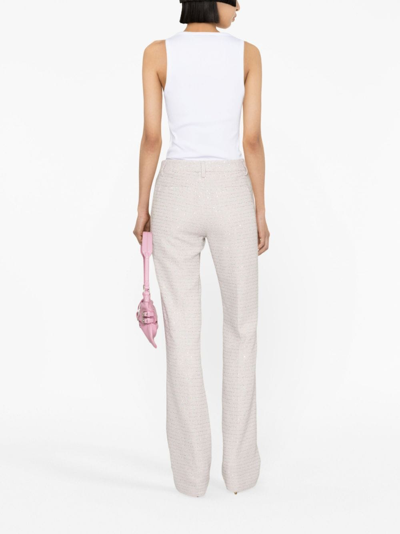 Alessandra Rich Mid Rise Sequined Tweed Straight Pants In Pink