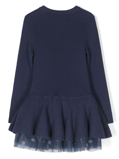 Simonetta Double-layer Knit Dress In 蓝色